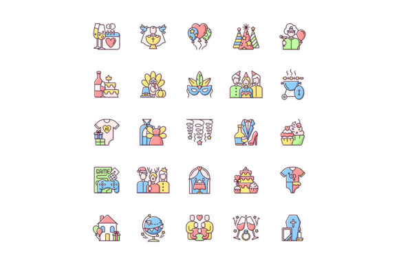 Family Party RGB Color Icons Set for Crafting