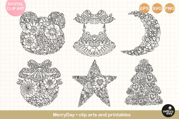 Flower Bouquet Line Art in Unique Shapes for Crafts