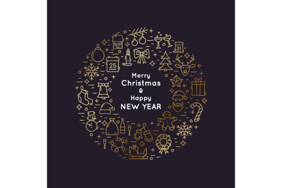 Golden Line Icon Wreath for Modern Design Projects