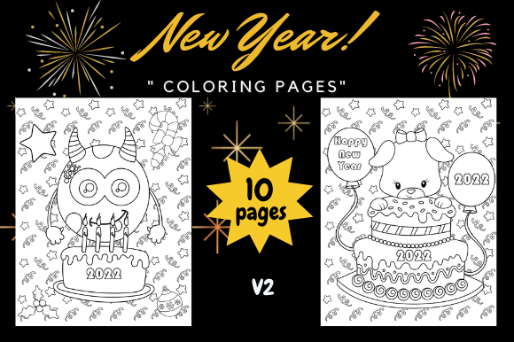 Happy New Year Coloring Book for Kids V2 - Coloring Pages Amp