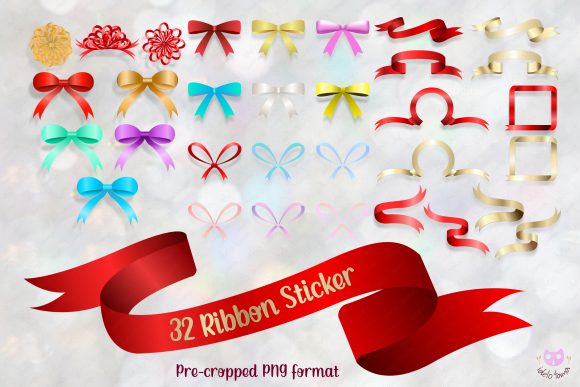 Ribbon Bow Sticker Clip Art PNG for Decorative Elements