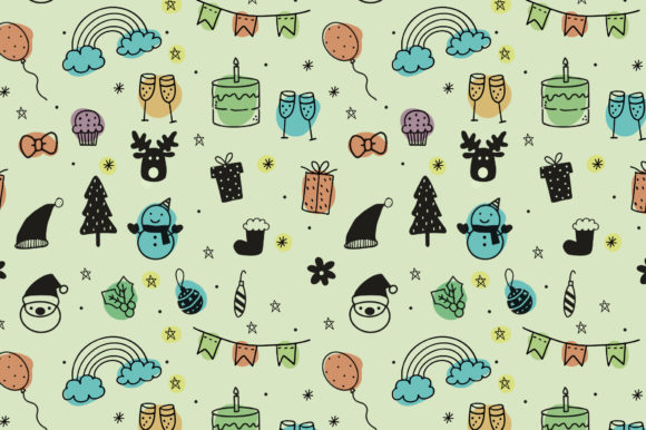 Seamless Pattern Xmas Doodles for Crafts