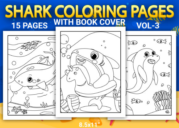 Shark Coloring Book with Cover Vol-3 for Creative Design