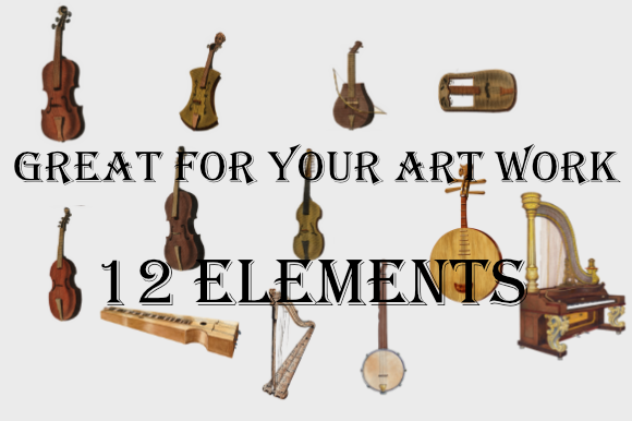 Vintage Stringed Instruments PNG for Print Templates