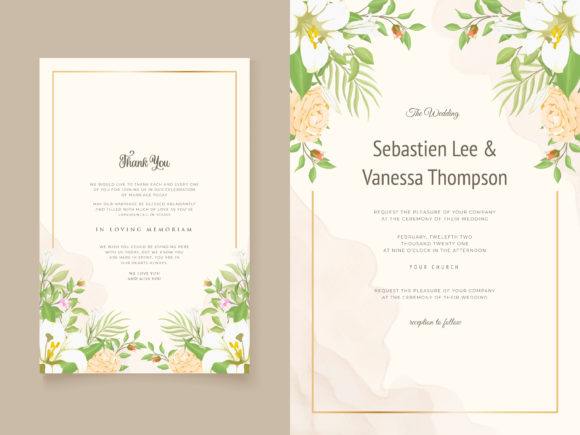 Wedding Invitation Card with Lily Flower Print Templates